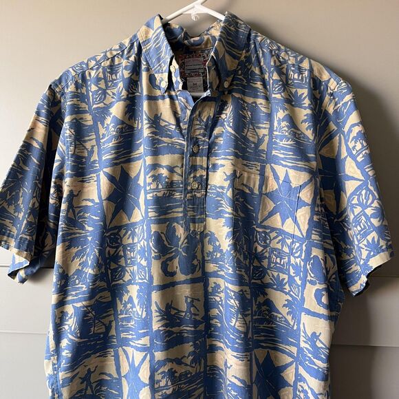 Reyn Spooner Shirt Mens Medium Blue Tan Hawaiian Aloha Commemorative Classic - Picture 4 of 13